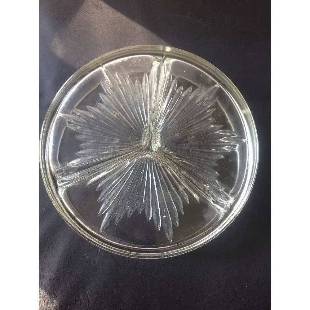 Vintage 3-Section Starburst Glass Relish Nut Dish Divided Candy‎ Tray Atomic MCM